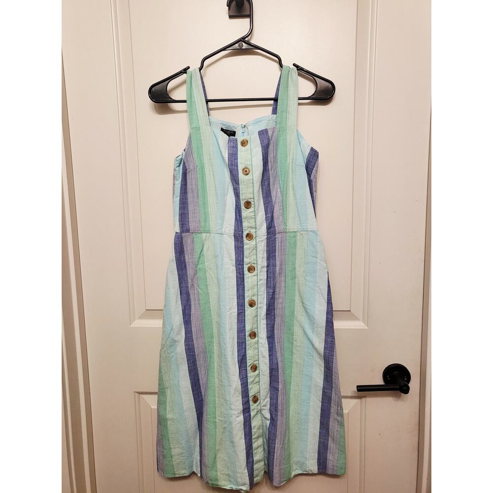 Talbots Beachcomber Stripe Cotton Button Up Square Neck Midi Sundress 2P
